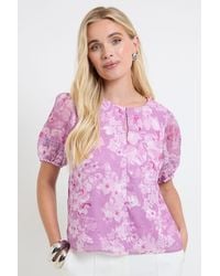 Wallis - Petite Floral Burn Out Puff Sleeve Top - Lyst
