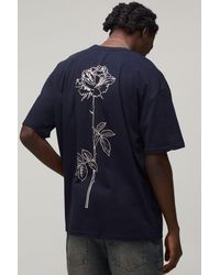 BoohooMAN - Oversized Line Drawn Rose Stem Print T-Shirt - Lyst
