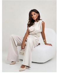 Everyday the Label - Dames Top Met Split En Rimpel En Wijde Pantalon Set - Lyst