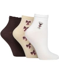 Elle - 3 Pack Ladies Ribbed Anklet Socks With Frill Welt - Lyst