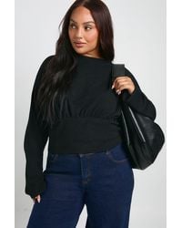 Boohoo - Plus Blouson Sleeve Ribbed Long Top - Lyst