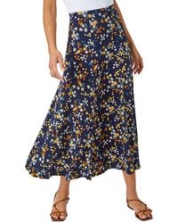 Roman - Ditsy Floral Print Elastic Waist Midi Skirt - Lyst