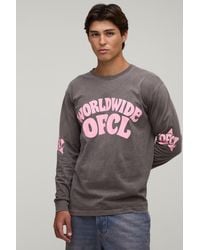 BoohooMAN - Regular Worldwide Print Washed Long Sleeve T-Shirt Cotton - Lyst
