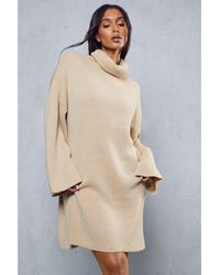 MissPap - Oversized Turtle Neck Knitted Dress - Lyst