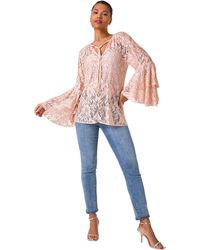 Roman - Tie Neck Lace Detail Top - Lyst