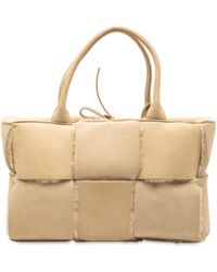 Bottega Veneta - Pre-Owned Small Suede And Shearling Maxi Intrecciato Arco Tote - Lyst