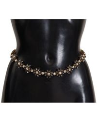 Dolce & Gabbana - Black Daisy Crystal Dauphine Texture Belt Leather - Lyst