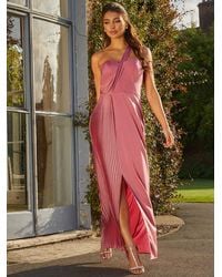 Chi Chi London - Pleated Satin One Shoulder Bridesmaid Maxi Dress - Lyst