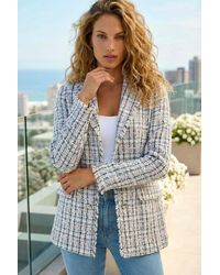 Roman - Check Frayed Edge Boucle Button Jacket - Lyst