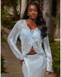 South Beach - Tie Front Sequin Long Sleeve Top - Lyst