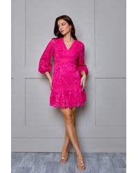 Chi Chi London - Long Sleeve Lace Mini Dress - Lyst