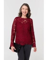Izabel London - Lace Texture Layered Long Sleeve Blouse - Lyst