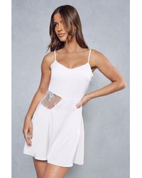 MissPap - Satin Plunge Neck Lace Insert Mini Slip Dress - Lyst