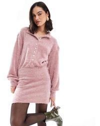ASOS - Supersoft Fluffy Knot Button Down Cardigan Mini Dress - Lyst