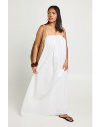 Boohoo - Plus Cotton Poplin Pleated Volume Maxi Dress - Lyst