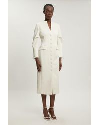 Karen Millen - Petite Tailored Satin Button Through Midi Dress - Lyst