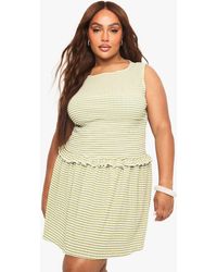 Boohoo - Plus Shirred Waist Gingham Mini Skater - Lyst