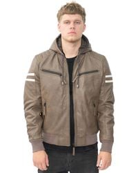 Infinity Leather - Hooded Retro Bomber Jacket - Lyst