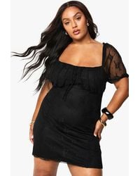 Boohoo - Plus Lace Puff Sleeve Skater Dress - Lyst