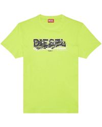 DIESEL - Mirrored Division Logo Lime T-Shirt Cotton - Lyst
