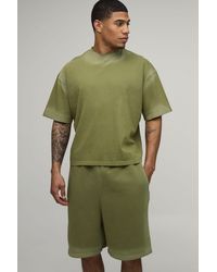 BoohooMAN - Oversized Shrunken Spray Seam Wash T-Shirt & Shorts Set - Lyst