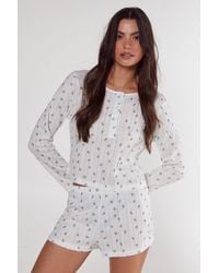 Nasty Gal - Pointelle Ditsy Floral Long Sleeve Top And Short Pajama Set - Lyst