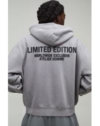 BoohooMAN - Oversized Boxy Limited Edition Washed Raised Text Zip Through Hoodie - Lyst