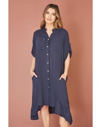 Yumi' - Khaki Italian Linen Shirt Dress With Frill Hem - Lyst