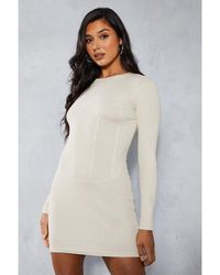 MissPap - Ribbed Seam Detail Long Sleeve Mini Dress - Lyst