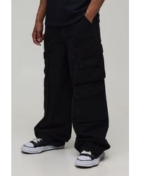 BoohooMAN - Washed Multi Pocket Baggy Fit Cargo Jeans - Lyst