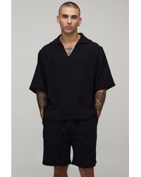 BoohooMAN - Cheesecloth Oversized Half Sleeve V Neck Shirt & Relaxed Short Set - Lyst