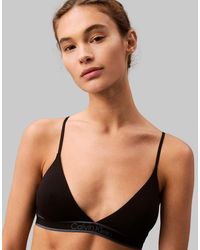 Calvin Klein - Tonal Logo Cotton Triangle Bralette With Logo Taping - Lyst