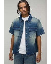 BoohooMAN - Boxy Fit Washed Pocket Detail Denim Shirt - Lyst