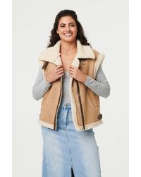 Izabel London - Ivory Faux Suede Fur Lined Sleeveless Gilet - Lyst