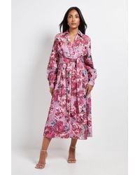 Wallis - Petite Floral Lace Print Belted Midi Dress - Lyst