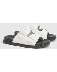Boohoo - Double Strap Buckle Detail Platform Sliders - Lyst