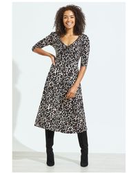 Sosandar - Print Ruched Front 3/4 Sleeve Jersey Midi Dress - Lyst
