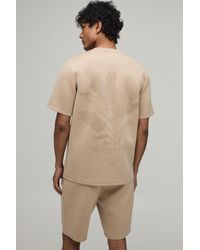 BoohooMAN - Floral Printed Regular Fit Bonded Scuba T-Shirt & Slim Pintuck Short Set - Lyst