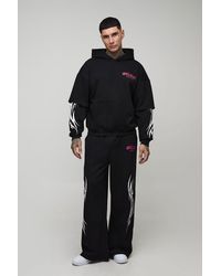 BoohooMAN - Tall Oversized Faux Layer Moto Print Hoodie & Extreme Wide Leg Jogger Tracksuit - Lyst