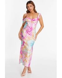 Quiz - Petite Marble Print Satin Midaxi Dress - Lyst