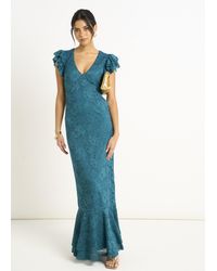Gini London - Jersey Lace V Neck Ruffle Maxi Dress - Lyst