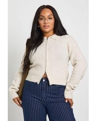 Boohoo - Plus Collared Zip Up Soft Knit Cardigan - Lyst