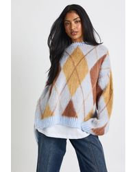 Boohoo - Super Soft Argyle Knitted Jumper - Lyst