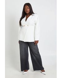 Boohoo - Plus Shell Trim Cinched Waist Blazer - Lyst