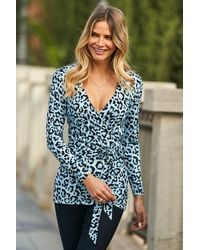Sosandar - Print Wrap Front Longline Jersey Top - Lyst