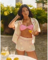 The Frolic - X Lydia Kara Exclusive Floral Crochet Contrast Trim Beach Shorts Co-Ord - Lyst