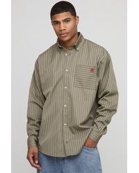 BoohooMAN - Oversized Long Sleeve Striped Curved Hem Shirt - Lyst