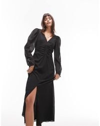 TOPSHOP - Ruched Front Midi Dress - Lyst