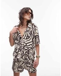 TOPSHOP - Floral Print Towelling Boxy Shirt Co-Ord - Lyst