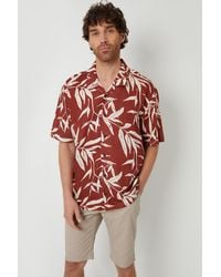 Threadbare - Terracotta 'Bamba' Revere Collar Leaf Print Short Sleeve Shirt - Lyst